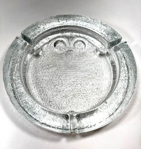 Vintage Blenko #702 Clear Crystal 10" Large Owl Glass Ashtray 1960's Pristine - Picture 1 of 5