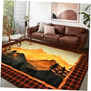 Mountain Area Rug 5x7 Rugs for Living Room Rustic Wildlife Washable Rug Non - Picture 1 of 7