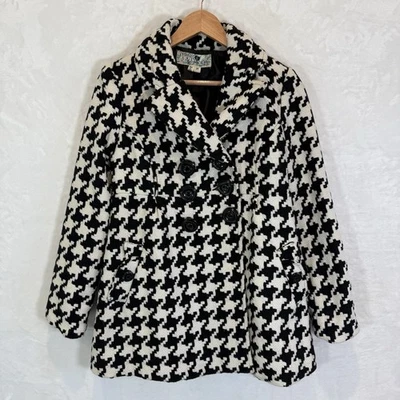 Jolt Women's Pea Coat Retro Y2k Jacket Houndstooth Black & Off-White M - Image 1 of 4