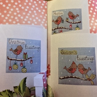 Patchwork robin bird cards Christmas Cross Stitch Chart - Image 1 of 2