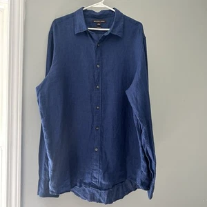 MICHAEL KORS Men's Classic Fit Blue Linen Button Up Long Sleeve Size Large - Picture 1 of 9