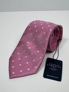 Charles Tyrwhitt Mens Silk Necktie Woven Pink White Dotted NWT 57.5” X 3.5” - Picture 1 of 8