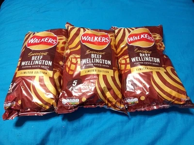 New 3 Walker's Crisps Succulent Beef Wellington Flavour. 3 Multipack Of 5. 3P&P  - image 1 of 4