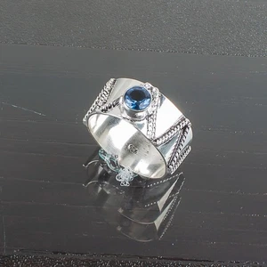 Anello da sposa gioielli artigianali argento sterling 925 pietra preziosa topazio blu Londra - Foto 1 di 8