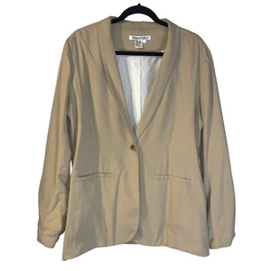 WinterSilks Women's 90s Minimalist Silk Blazer Size L Beige Neutral Office Tan - Picture 1 of 7