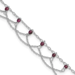 925 Sterling Silver Rhodolite Garnet Anklet 10" for Women 3.54gm - Picture 1 of 8