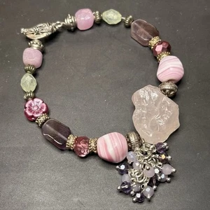 Artisan Hand Crafted Beaded Bracelet Amethyst, Rose Quartz, Florite,Glass Beads - Picture 1 of 11