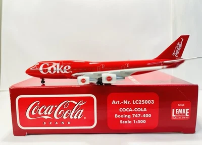 1:500 Herpa Wings Coke Coca Cola Boeing 747-400 Model Plane Art No. LC 25003 - Image 1 of 4