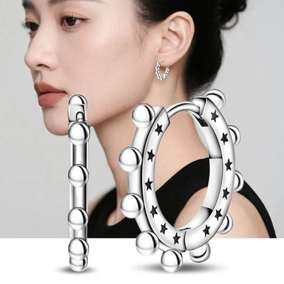 Pendientes de aro PANDACH 925 de plata de ley simples y elegantes Starlight para mujer Foto 1 de 4