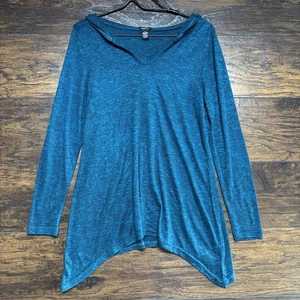 Top con capucha y cuello en V Rue21 para mujer - verde, manga larga transparente - talla mediana - Imagen 1 de 3