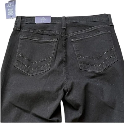 NWT NYDJ Jet Black Straight-Leg Jeans with Black Rhinestone Details - 10 - Image 1 of 4