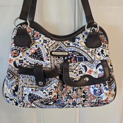 Jaclyn Smith Floral Paisley Shoulder Bag Handbag Purse Canvas Faux Leather Trim  - Image 1 of 4