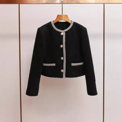 Sandro Women's Tweed Rhinestone Round-neck Straight-shoulder Short Coat - Image 1 of 4