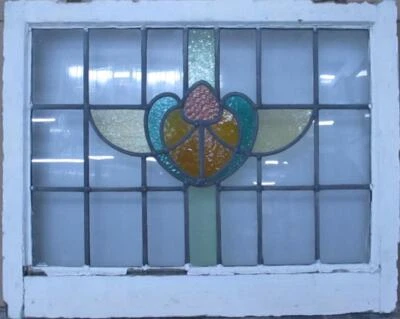 PRETTY ABSTRACT MIDSIZE OLD ENGLISH LEADED STAINED GLASS WINDOW 26" x 20 3/4" - Image 1 of 3