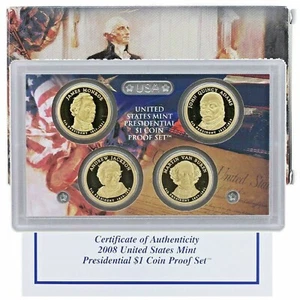 2008 S Presidential Dollar Proof Set 4 Münzen Original Box & COA NEU - Bild 1 von 2