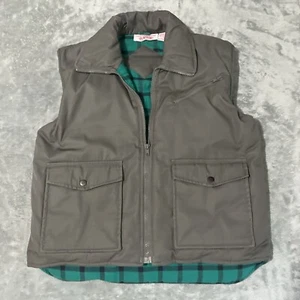 Vtg. Coach In Four Seasons Puffer Best Gray & Green Flannel Plaid Mens Medium - Picture 1 of 7