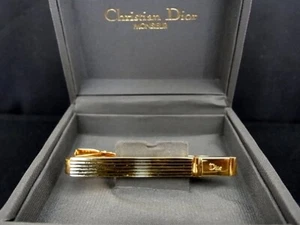 Authentic Christian Dior Vintage Tie Bar Pin Gold Logo Deadstock Not Used - Picture 1 of 3