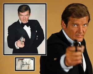 ROGER MOORE SIGNED JAMES BOND PHOTO MOUNT  (1) ALSO ACOA CERTIFIED - Picture 1 of 3