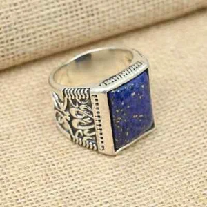 Bohemian Lapis Lazuli Gemstone Men's Ring Handmade 925 Silver Ring All Size M 34