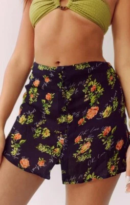 Nasty Gal Floral Slogan Button Front Mini Skirt - Image 1 of 4