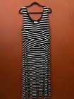 Calvin Klein Womens XL Maxi Dress Contrast Stripe Silhouette Coastal Stretch EUC