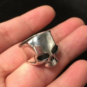 Halloween Gift Precious Fine Solid Metal 3D Skull Head Men's Ring 925 Silver - Picture 1 of 8