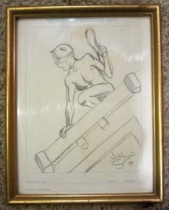 Original Artwork CATWOMAN Comic book style Drawing or Sketch, Framed - Picture 1 of 4