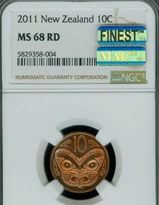 2011 NEW ZEALAND 10 CENTS NGC MS68 FINEST GRADE MAC SPOTLESS 2,000 SETS MADE . - Picture 1 of 2