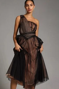 By Anthropologie One-Shoulder Tulle Dot Maxi Dress Black UK 8 RRP £200 - Picture 1 of 13
