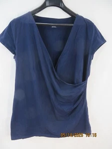 MERONA SZ XL Cotton/Spand Navy Blue Criss-Cross V-Neck Top Tee Shirt - Picture 1 of 15