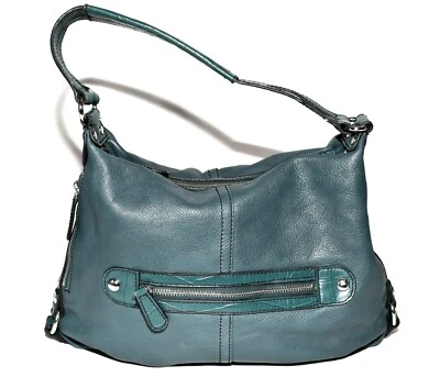 Etienne Aigner Dark Green Pebbled Leather Croc Trim Multi Pocket Hobo Bag - Image 1 of 4