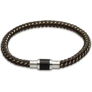 Mens Leather Bracelet Brown and Steel Wire by Unique B241DB 21cm - RRP £49.00 - Picture 1 of 2