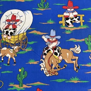 3Yd Cowboy Western Wagon Bear Princess Fabric Bronc Juvenile Blue Rodeo Kid FLAW - Picture 1 of 13