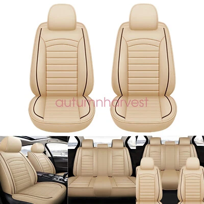 For Acura TLX RDX MDX ILX TSX ZDX PU Leather Car 5-Seat Cover Front & Rear Beige - Image 1 of 4