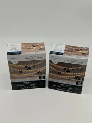 Lote de 2 mini luces transparentes Mainstays cable blanco interior/exterior 22,5’ 100 unidades Foto 1 de 4