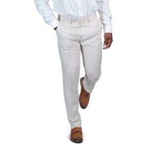 Slim Fit Men's Tan Linen Pants Flat Front Pants Fitted Formal By AZAR MAN NEW - Picture 1 of 5