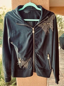 NWT Beautiful BCBG Maxazria Jacket Large Black Gold BLING Hoodie WAAAY CUTE!!! - Picture 1 of 6