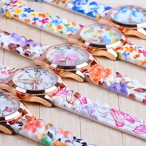 Fashion Women's Watch Silicone Printed Flower Quartz Analog Wrist Watches - Picture 1 of 9