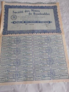 Vintage Aktienzertifikat Aktien Anleihen Aktionen Societe Mines De Boudoukha 100Fr - Bild 1 von 3