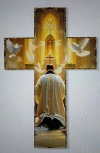 PEACE DOVE & PRAYER (Flat Thin) Design WOODEN CROSS Wall Decor Gift 30x20x0.2cm - Picture 1 of 2