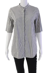 Camicia donna Lafayette 148 New York bottoni davanti Gingham grigio bianco taglia small - Foto 1 di 5