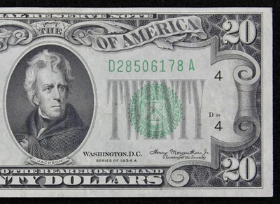 HG $20 1934A Mule Federal Reserve Note D28506178A twenty $, series A, Cleveland - Image 1 of 4