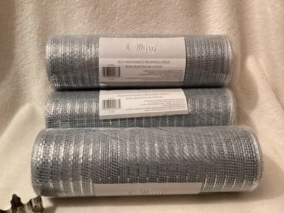 Deco Mesh  10” X 10 Yards ~ 3 Rolls ~ Silver ~ Offray Silver PL780 ~ NIP Holiday - Image 1 of 3