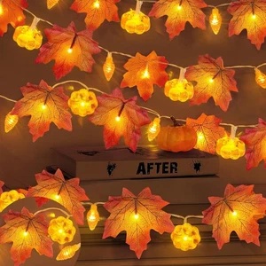 2 Pack & Timer Thanksgiving Decorations Fall Garland with Pinecone Pumpkin Light - Picture 1 of 6