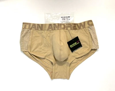 Andrew Christian Talla L Bolsa de Algodón Sólido Calzoncillo Boxer con Panel Lateral de Malla - Caqui Foto 1 de 4