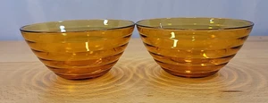 VINTAGE DURALEX AMBER BEE HIVE GLASS BOWL SET OF 2 FRANCE 5.5" MCM 1970s READ - Picture 1 of 12