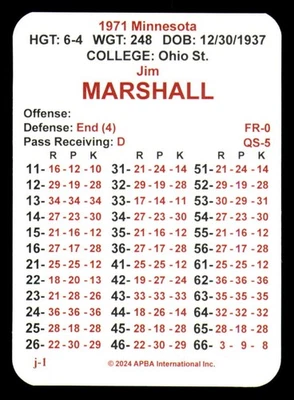 1971 APBA Football Season (Issued 2O24) - MINNESOTA VIKINGS - Image 1 of 3