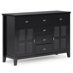 Pemberly Row SOLID WOOD 54 inch Wide Sideboard Buffet Credenza - Black - Picture 1 of 7