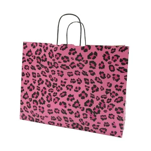 SSWBasics Large Pink Leopard Paper Shopping Bags with Handles - 16”L x 6”D x 12 - Picture 1 of 2