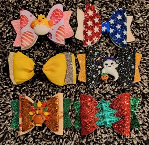 Hair Clip Bows - Seasonal Decorative Fun Kids, Easter, July 4th, Back to School - Picture 1 of 9